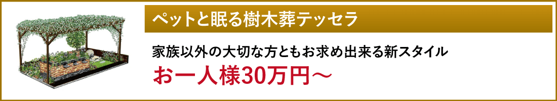 ペットと眠る樹木葬テッセラ
家族以外の大切な方ともお求め出来る新スタイル！お一人様30万円〜